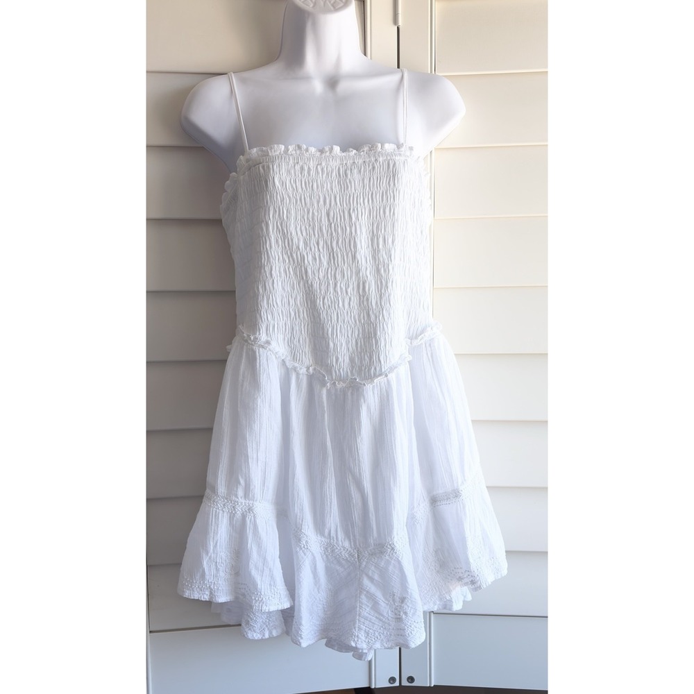 American Eagle White Bella Smocked Tiered Ruffle Romper L Cotton Festival Boho